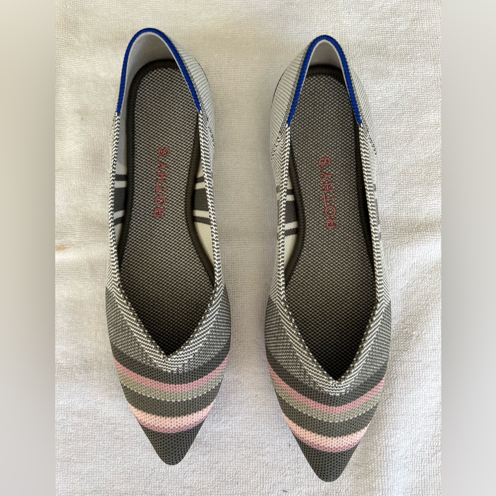 Rothy's Grey Inverse Stripe Points, size 7. Excellent condition.